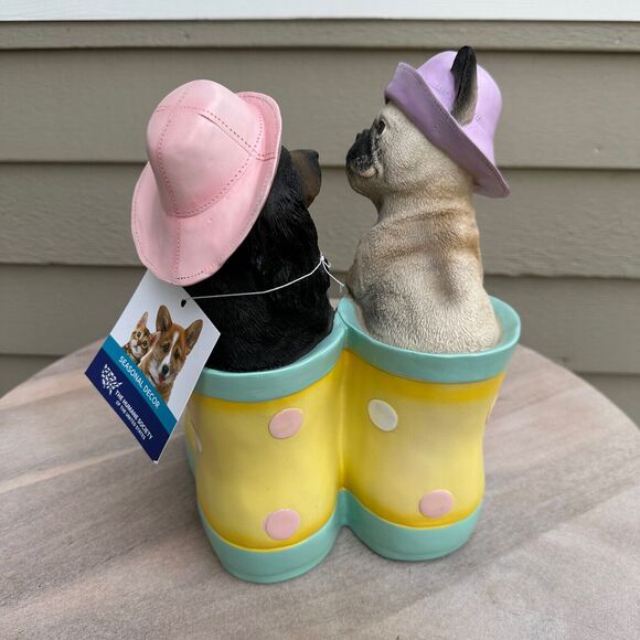 Dachshund & Pug In Rainboots Humane Society Figure Spring Dog Statue - Picture 4 of 12